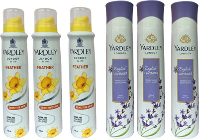 

Yardley London Feather and English lavender (pack of 6) Perfume Body Spray - For Women(150 ml, Pack of 6)