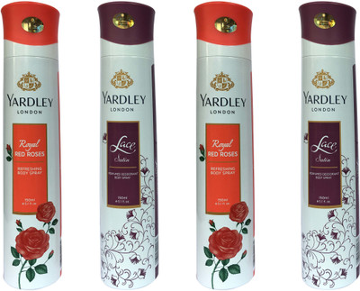 

Yardley London Royal Red Roses and Lace satin (pack of 4) Body Spray - For Women(150 ml, Pack of 4)
