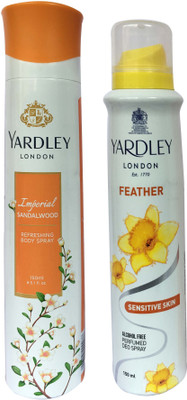 

Yardley London Feather and Imperial sandalwood (pack of 2) Perfume Body Spray - For Women(150 ml, Pack of 2)