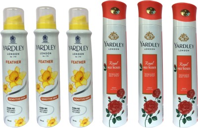 

Yardley London Feather and Royal red roses (pack of 6) Perfume Body Spray - For Women(150 ml, Pack of 6)