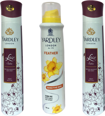

Yardley London Lace Satin and Feather (pack of 3) Body Spray - For Women(150 ml, Pack of 3)