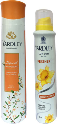 

Yardley London Feather and Imperial sandalwood (pack of 2) Perfume Body Spray - For Women(150 ml, Pack of 2)
