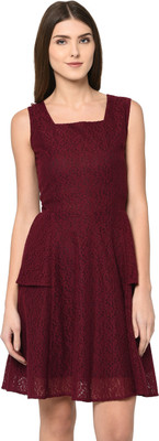 vashist Women A-line Maroon Above Knee/Mid Thigh Length Dress