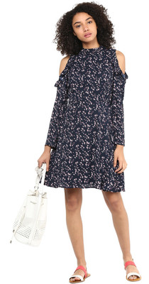 HARPA Women A-line Dark Blue Above Knee/Mid Thigh Length Dress
