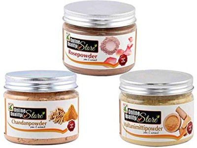 Online Quality Store Chandan Powder Original + Rose Powder + Multani Mitti Powder_400g(400 g)