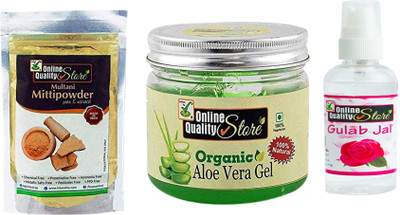 

Online Quality Store Organic Aloe Vera Gel Green_200ml + Pure Multani Mitti Powder_150g + Rose Water_100ml(450 g)