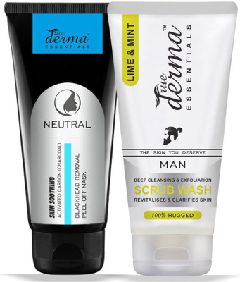 

True Derma Essentials Activated Carbon Blackhead Removal Peel Off Mask + Lime & Mint Scrub Wash(200 ml)