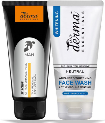 

True Derma Essentials Citrus Orange Peel-Tan Removal Peel Off Mask + Advanced Whitening Active Cool Menthol Face Wash(200 ml)
