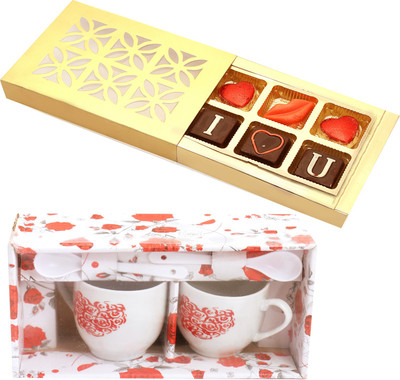 

Ghasitaram Gifts Valentine Gifts-Set of 2 Small Cups- 5054 with Valentine Chocolate Box Combo(3)