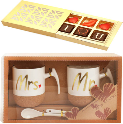 

Ghasitaram Gifts Valentine Gifts-Mr and Mrs Coffee Mugs- RC9B with Valentine Chocolate Box Combo(3)