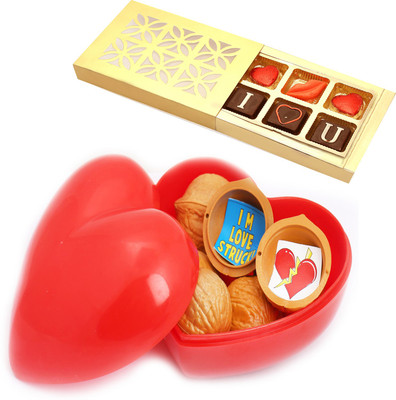 Ghasitaram Gifts Valentine Gifts-Nutty Heart Love Messages with Valentine Chocolate Box Combo(2)