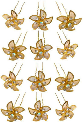 

DN Juda Pins For Wedding/Beautiful Rhinestones Crystal Flower Bridal Hair Accessories/Juda Pins For Brides/Juda Decoration Accessories Bun(Gold)