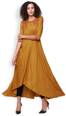 Vishudh Women Solid Anarkali Kurta(Yellow)
