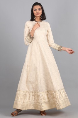 W Women Self Design Anarkali Kurta(Beige)