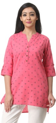 Pistaa Women Printed High Low Kurta(Pink)