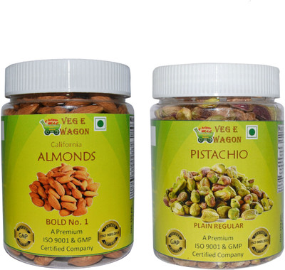 

Veg E Wagon Almonds Bold No1 & Pista Plain Regular (250 Each) Almonds, Pistachios(500 g, Plastic Bottle)