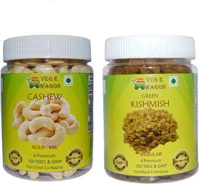 

Veg E Wagon Cashew Bold XXl & Green Kishmish Regular (250 Each) Cashews, Raisins(500 g, Plastic Bottle)