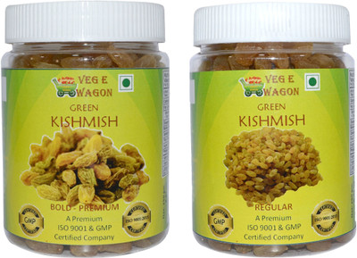 

Veg E Wagon Green Kishmish Bold Premium & Regular (250 Each) Raisins(500 g, Plastic Bottle)