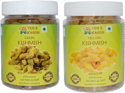

Veg E Wagon Green Kishmish Bold Pre&Yellow Kishmish Regular (250 Each) Raisins(500 g, Plastic Bottle)