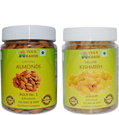 

Veg E Wagon Almonds Bold No1 & Yellow Kishmish Regular (250 Each) Almonds, Raisins(500 g, Plastic Bottle)
