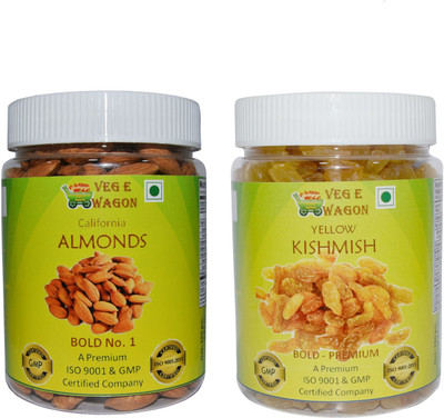 

Veg E Wagon Almonds Bold No1 & Yellow Kishmish Bold Premium (250 Each) Almonds, Raisins(500 g, Plastic Bottle)