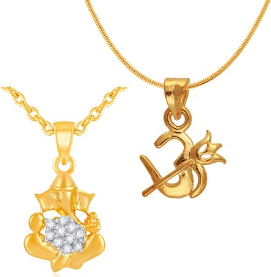 mahi Classic Combo of Om and Ganesha Unisex Pendant with Cubic Zirconia Gold-plated Cubic Zirconia Alloy Pendant