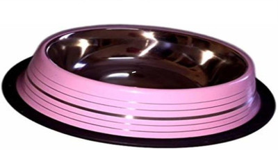

pawsitively dog bowls ,dog food bowls , pet food bowls , cat bowls for food , bowls , printed bowls , steel and pink colour pet bowls Round Steel Pet Bowl(700 ml Pink, Steel)
