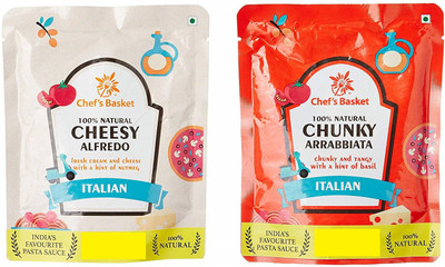Chef's Basket Chunky Arrabbiata Pizza Pasta Sauces, 140g and Cheesy Alfredo Pasta Sauce, 140g (Pack of 4, Each 2) Sauce(560 g)