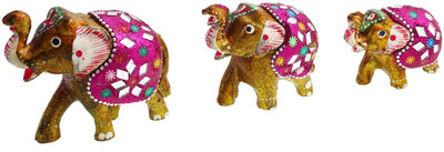 

Chesta Enterprises Set of 3 Elephant Showpiece Handicraft Gifts Decorative Showpiece - 8 cm(Paper Mache, Multicolor)