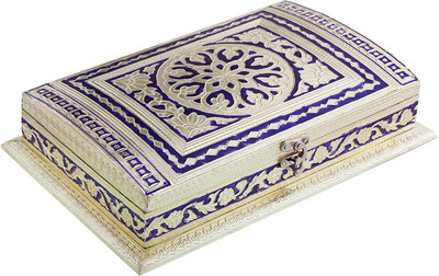 

Halowishes Designer Rectangular Shape Golden Meenakari Dryfruit Box Handicraft Wooden Decorative Platter(Gold, Purple)