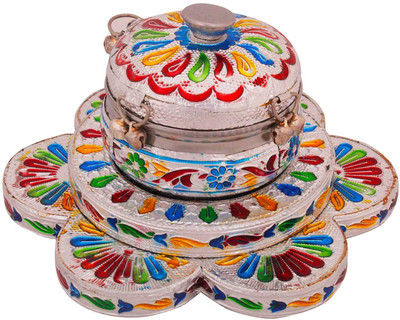 

Chesta Enterprises Floral Design Silver Polished Sindoor Box Pair Decorative Showpiece - 6.35 cm(Silver Plated, Multicolor)