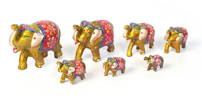

Indian Gift Emporium Handcrafted Paper Mache 7 Piece Gold Elephant Set 414 Decorative Showpiece - 2.54 cm(Paper Mache, Gold)
