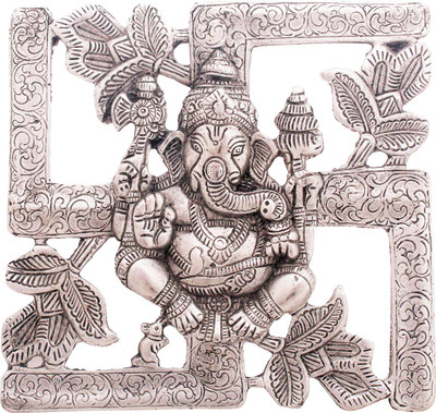 

Chesta Enterprises Antique White Metal Swastik Ganesha Hanging Decorative Showpiece - 17.78 cm(Silver Finish, Silver)