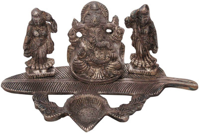 

Little Jaipur Ridhi Sidhi Ganesha With Banana Leaf Dia Decorative Showpiece - 9 cm(Carbon Steel, Silver, Black)