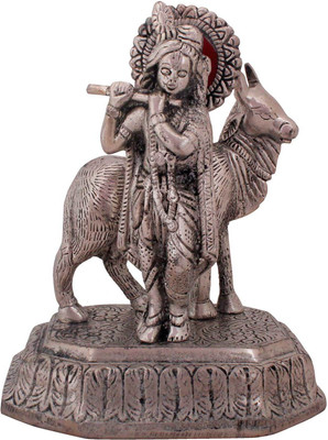 

Little Jaipur Antique White Metal Lord Krishna with Cow Idol Decorative Showpiece - 15 cm(Iron, Silver)