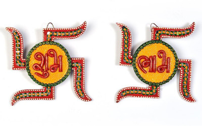 

Kaarigar Unique Kundan Swastik Shubh Labh Door Hanging 254 Decorative Showpiece - 15.24 cm(Wooden, Multicolor)