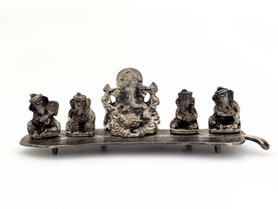 

Great Art Ganesha on Banana Leaf White Metal Pooja Idol 336 Decorative Showpiece - 7.62 cm(Cast Iron, Silver)