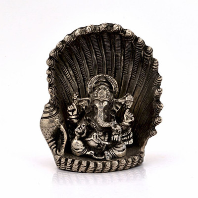 

Indian Gift Emporium White Metal Antique Lord Ganesha on Naag Idol 310 Decorative Showpiece - 12.7 cm(Cast Iron, Silver)