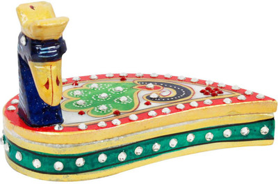 

Little Jaipur Kundan Work Marble Peacock Roli Sindoor Vas Decorative Showpiece - 7 cm(Marble, Multicolor)