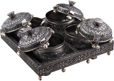 

Chesta Enterprises Carbon Steel Decorative Platter(Silver, Pack of 5)