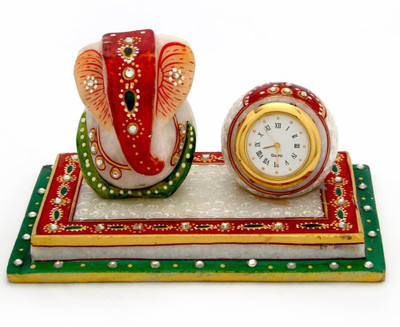 

Creative Handicraft Shopiece Meenakari Ganesha Chowki N Table Watch Set Marble Pooja Chowki(Multicolor, Pack of 2)