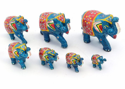

Diti Enterprises Handcrafted Paper Mache 7 Piece Blue Elephant Set 175 Decorative Showpiece - 8.89 cm(Paper Mache, Blue)