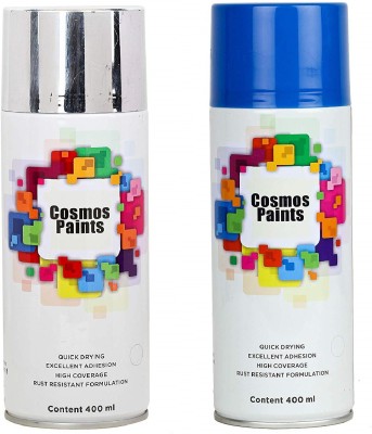 Cosmos Paints Bright Chrome & Wuling Blue Spray Paint 400 ml(Pack of 2)