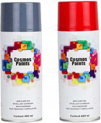 Cosmos Paints Matt Light Grey & Deep Red Spray Paint 400 ml(Pack of 2)