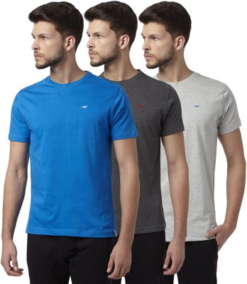 PARK AVENUE Self Design, Solid Men Round Neck Blue, Grey T-Shirt