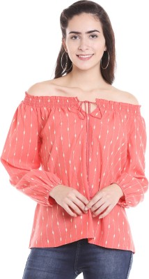 FUSION BEATS Casual Full Sleeve Printed Women Pink Top