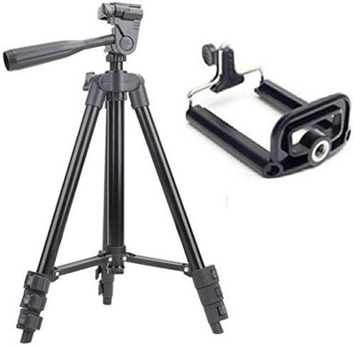 

Mobone 3120 Professional Universal Tripod Portable & Foldable Camera with Mobile Clip Holder Bracket Tripod(Black, Supports Up to 1500)