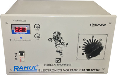 

Rahul C-10000 a10 Digital 10 KVA/40 Amp 90-260 Volt Mainline Use Up to 10 KVA Load Raf & Taf Digital Autocut Voltage Stabilizer(Gray)