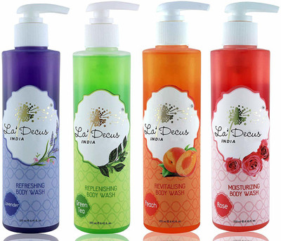 

La'Decus Foaming Body Wash Combo With Different Flavours Lavender Peach Rose And Replenishing Green Tea For Women And Men(1000 ml, Pack of 4)