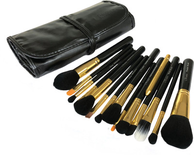 

L'Rivara 15 Piece Makeup Brush Set with PU Leather Case LR-123 ( Black+Gold)(Pack of 1)